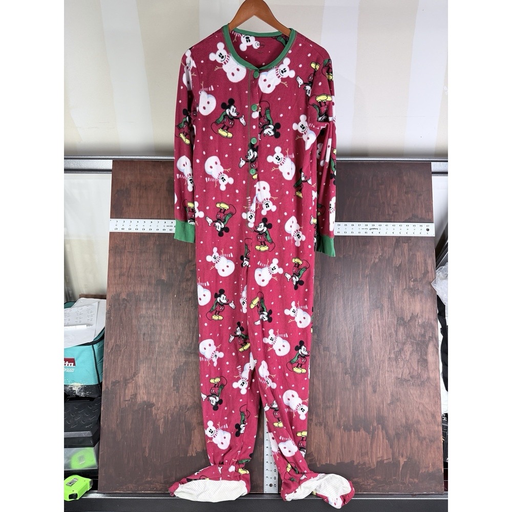 Disney‎ Mickey Mouse Snowman 1 Piece Costume Pajama Suit Red Green Womens XL